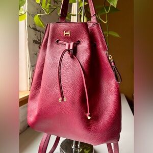 H by Halston Deep Red or Maroon Leather Backpack Gold Hardware